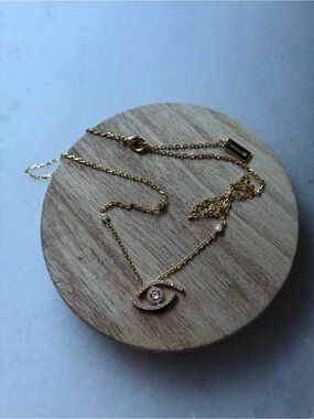 Gold Evil Eye Pendant Necklace with Cubic Zirconia - logo, stamps.